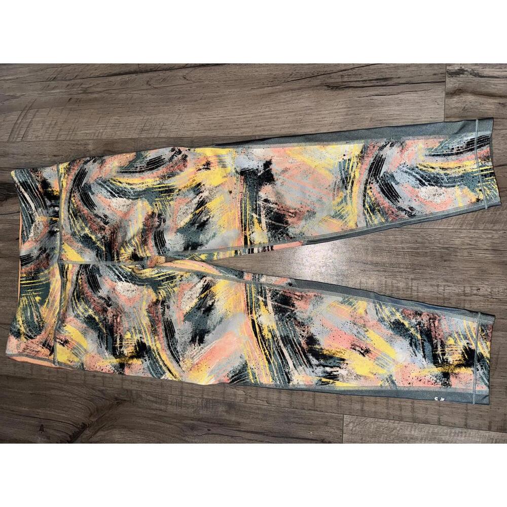 Athleta‎ Girl + Simone Biles Legging Tight Grey Brush Stroke Salmon Size 16